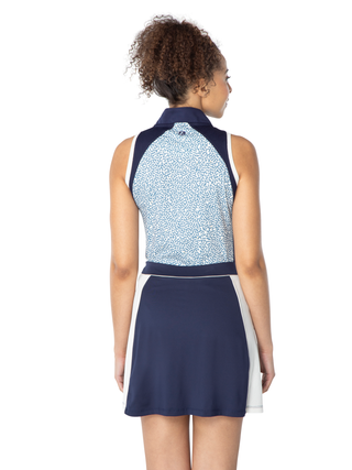 women's skort in navy ball dot print for golf in sizes xs-xxl