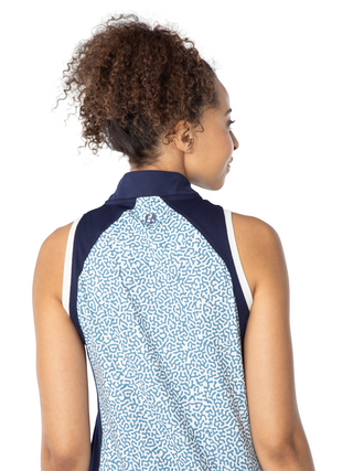 women's sleeveless dusty blue fairway mockneck polo for golf in sizes xs-xxl