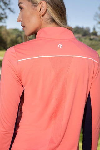 women's qzip pullover in coral for golf in sizes xs-xxl