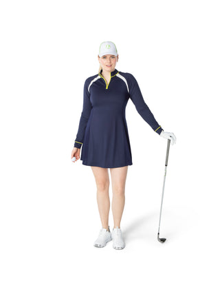 women’s long sleeve athletic dress in navy for golf