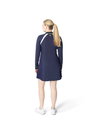 women’s long sleeve athletic dress in navy for golf