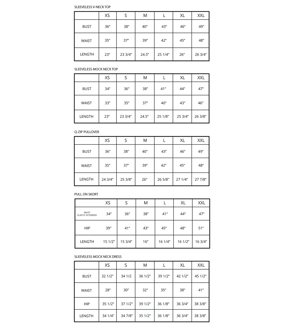Size Chart Lero Golf