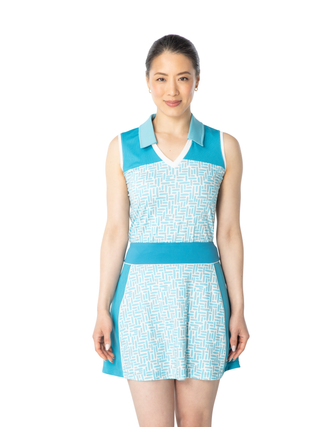 women's skort in blue brushstroke for golf