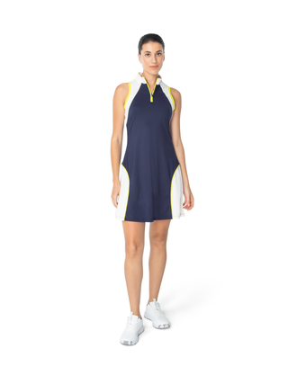 women's sleeveless mockneck dress in navy for golf in sizes xs-xxl