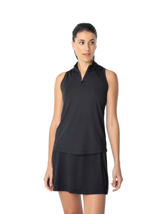 women's sleeveless black mockneck polo for golf in sizes xs-xxl