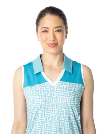 women’s sleeveless top in blue brushstroke for golf