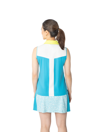 women’s sleeveless top in blue for golf