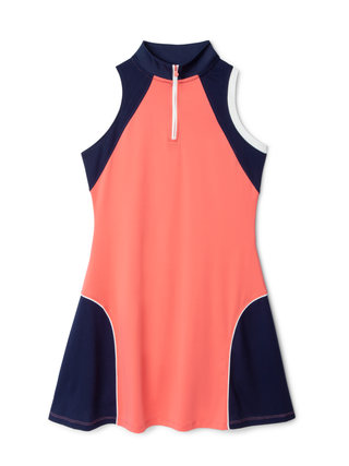 women's sleeveless coral mockneck dress for golf in sizes xs-xxl