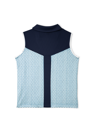 women's vneck polo for golf in dusty blue golf ball dot print in sizes xs-xxl