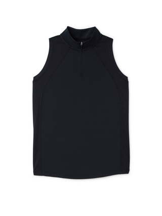 women's sleeveless black mockneck polo for golf in sizes xs-xxl