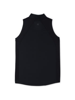 women's sleeveless black mockneck polo for golf in sizes xs-xxl