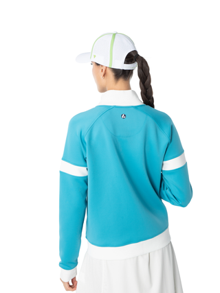 women's varsity jacket in blue for golf